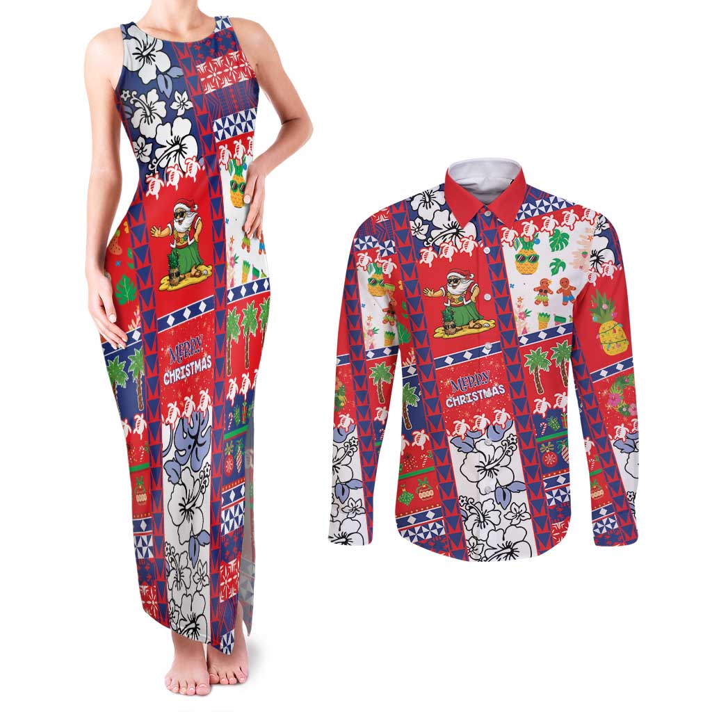 Wallis And Futuna Christmas Couples Matching Tank Maxi Dress and Long Sleeve Button Shirt Festive Beach Vibes - Polynesian Pride