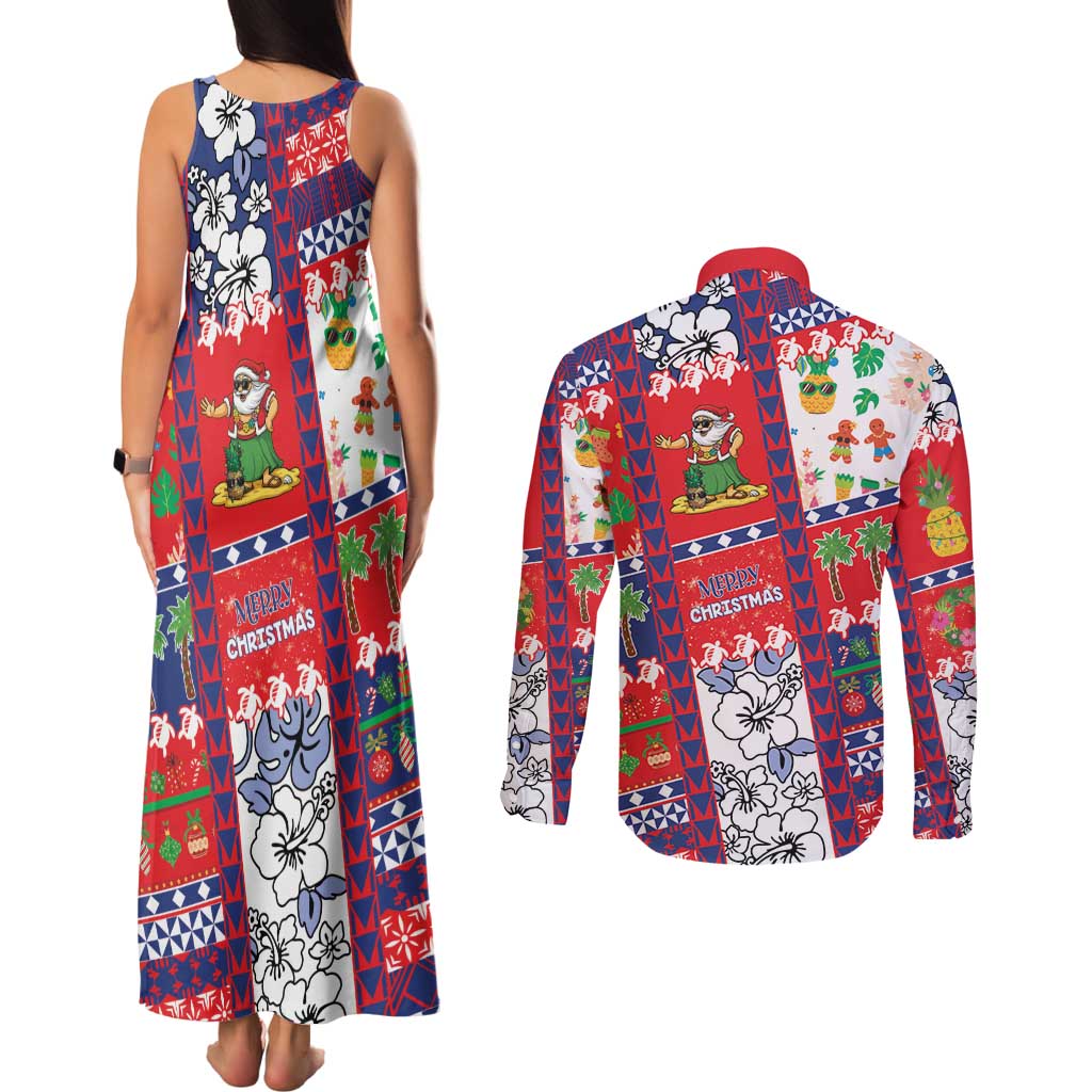 Wallis And Futuna Christmas Couples Matching Tank Maxi Dress and Long Sleeve Button Shirt Festive Beach Vibes - Polynesian Pride