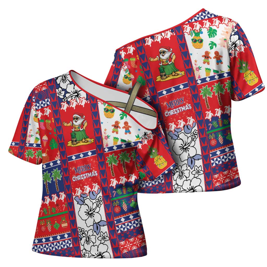 Wallis And Futuna Christmas Cross Shoulder Shirt Festive Beach Vibes - Polynesian Pride