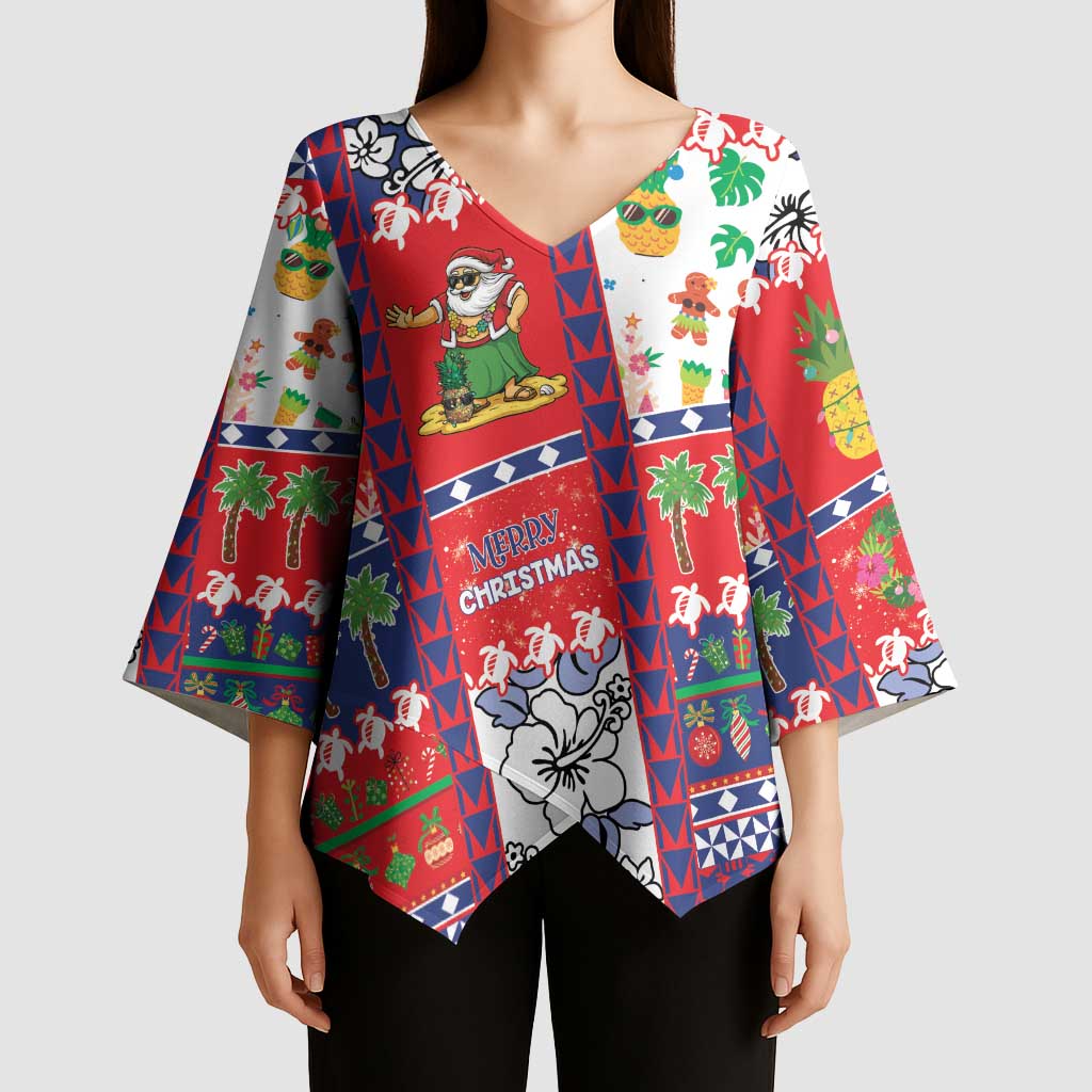Wallis And Futuna Christmas Kimono Sleeve Blouse Festive Beach Vibes - Polynesian Pride