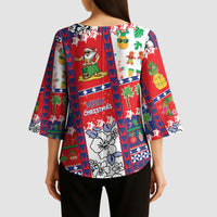 Wallis And Futuna Christmas Kimono Sleeve Blouse Festive Beach Vibes - Polynesian Pride