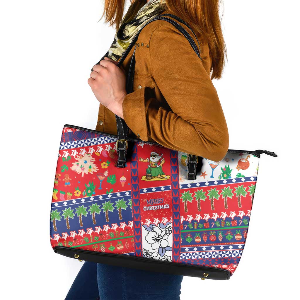 Wallis And Futuna Christmas Leather Tote Bag Festive Beach Vibes - Polynesian Pride