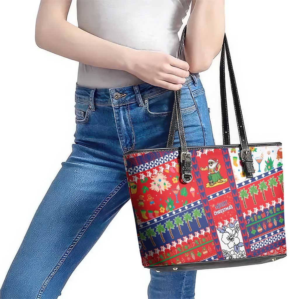 Wallis And Futuna Christmas Leather Tote Bag Festive Beach Vibes - Polynesian Pride