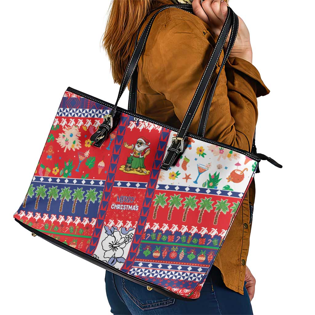 Wallis And Futuna Christmas Leather Tote Bag Festive Beach Vibes - Polynesian Pride