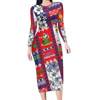 Wallis And Futuna Christmas Long Sleeve Bodycon Dress Festive Beach Vibes - Polynesian Pride