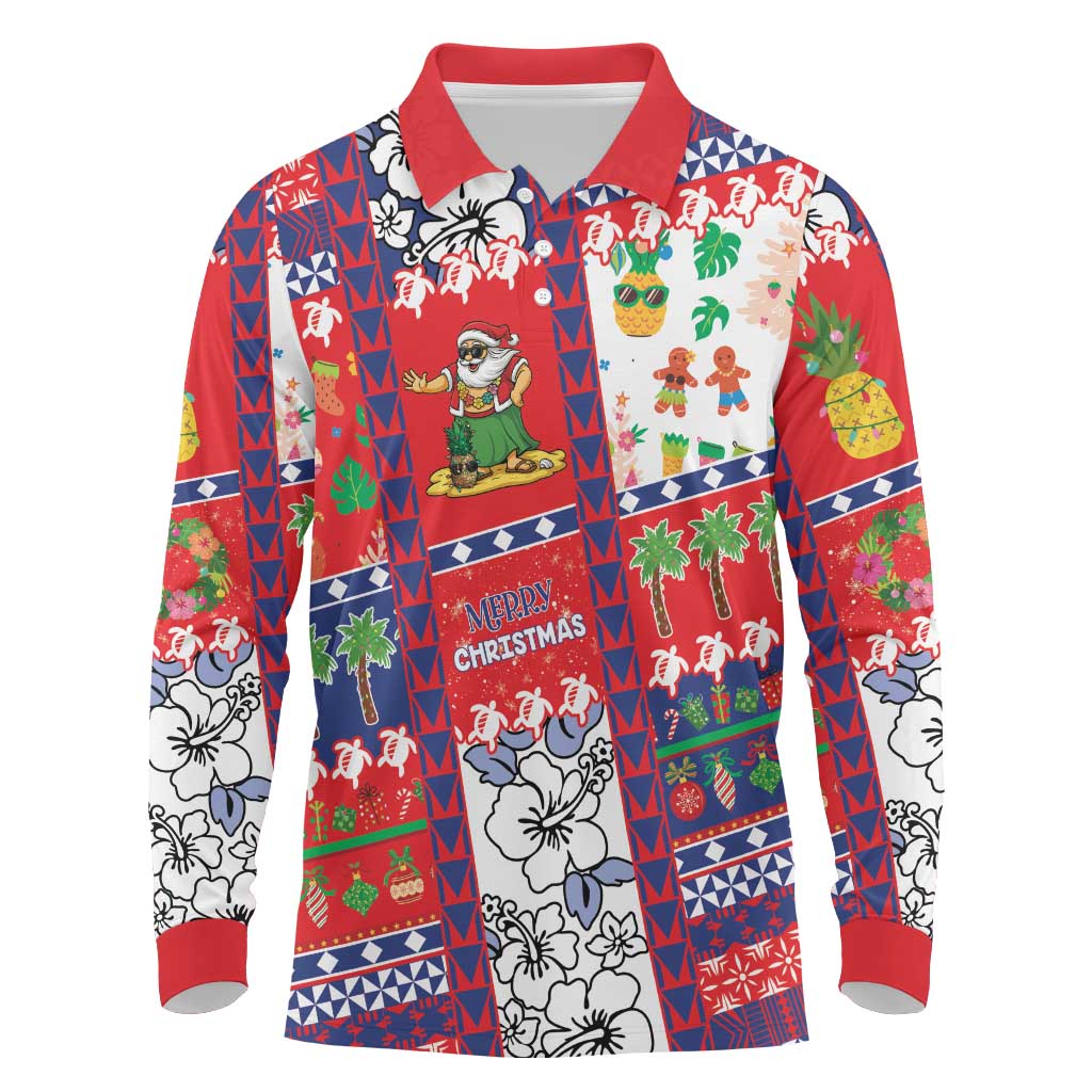 Wallis And Futuna Christmas Long Sleeve Polo Shirt Festive Beach Vibes - Polynesian Pride