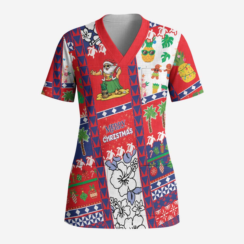 Wallis And Futuna Christmas Scrub Top Festive Beach Vibes - Polynesian Pride
