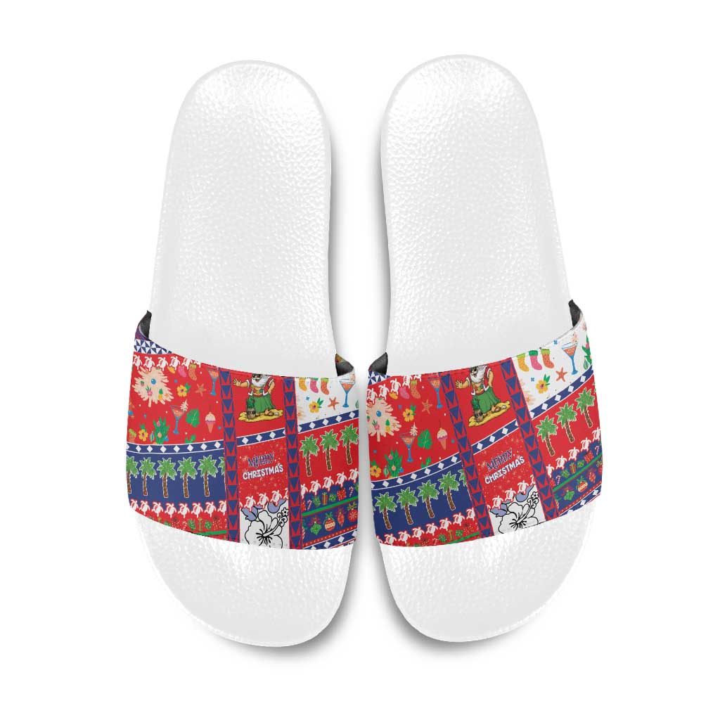 Wallis And Futuna Christmas Slide Sandals Festive Beach Vibes - Polynesian Pride