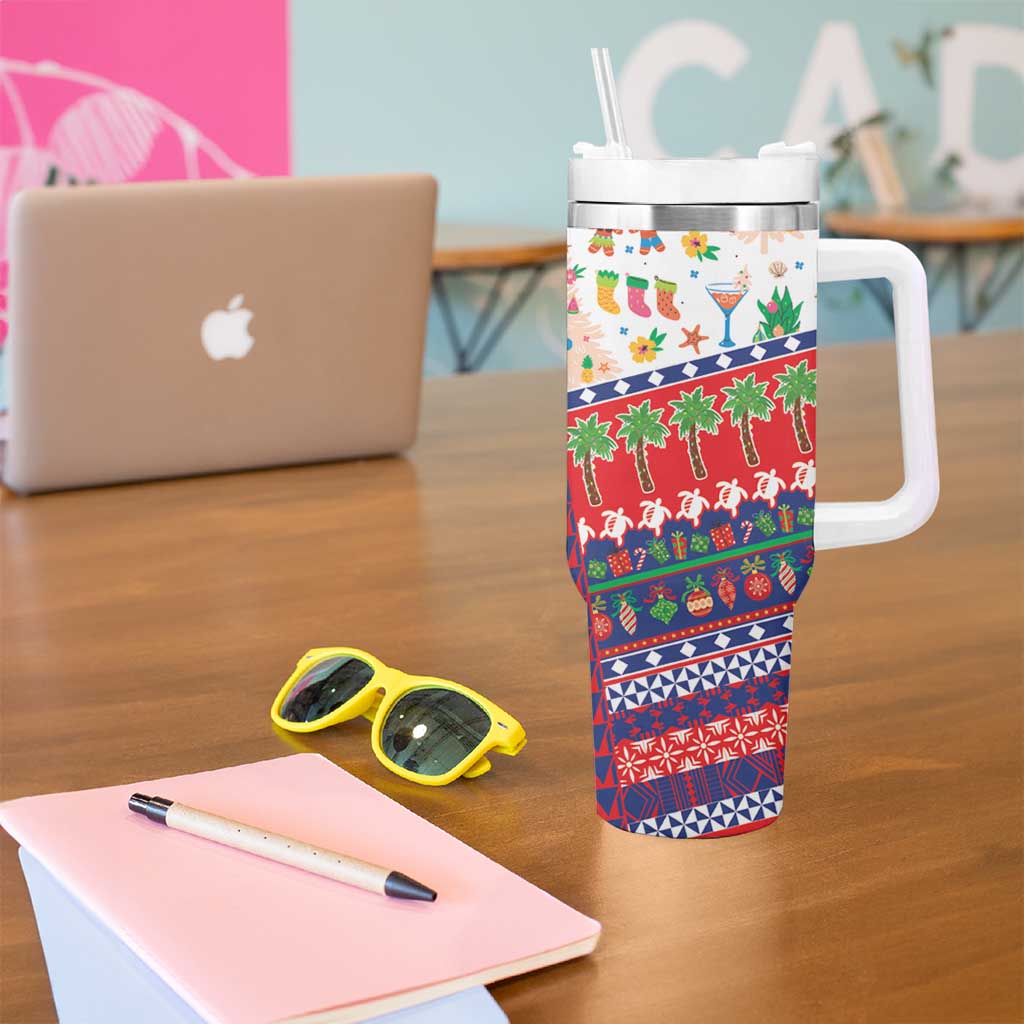 Wallis And Futuna Christmas Tumbler With Handle Festive Beach Vibes - Polynesian Pride