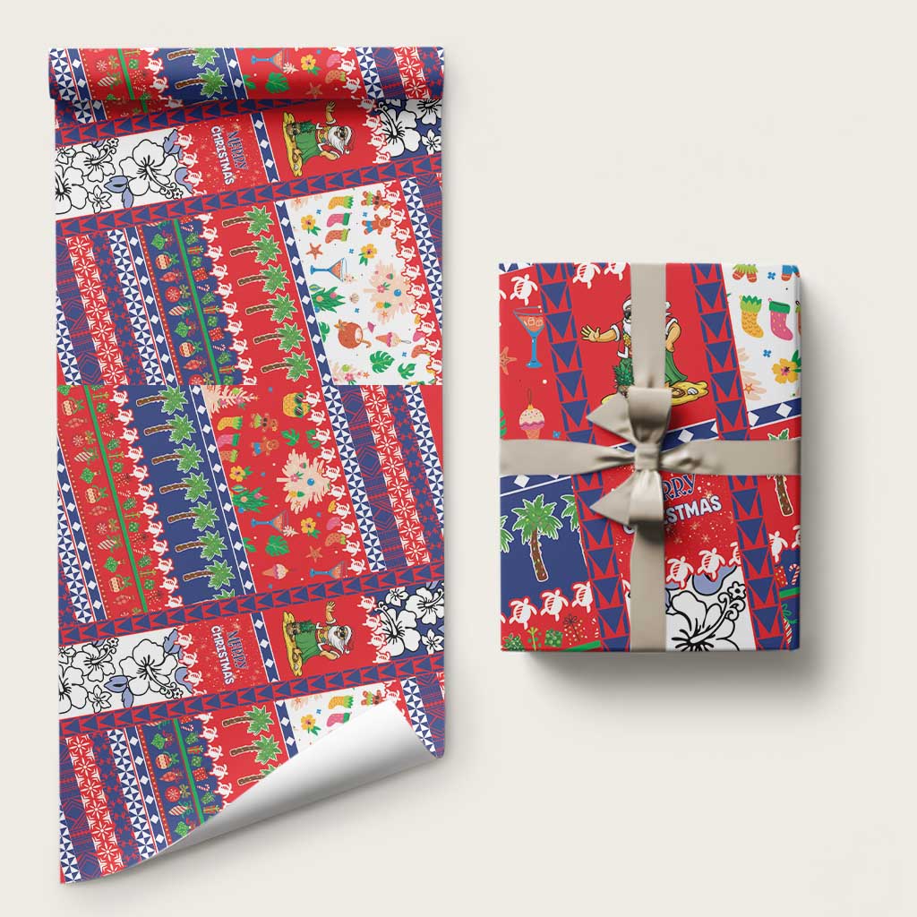 Wallis And Futuna Christmas Wrapping Paper Festive Beach Vibes - Polynesian Pride