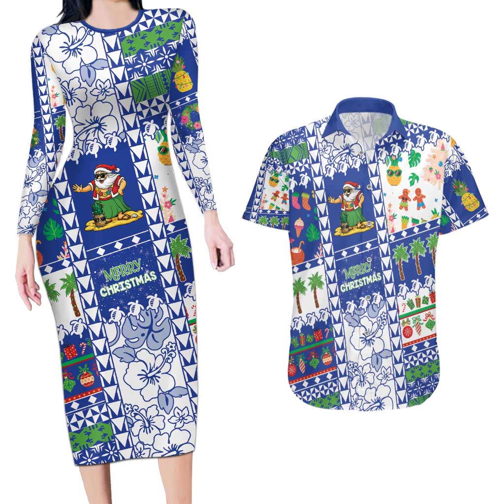 Northern Mariana Islands Christmas Couples Matching Long Sleeve Bodycon Dress and Hawaiian Shirt Festive Beach Vibes - Polynesian Pride