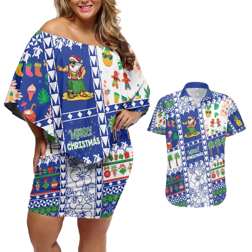 Northern Mariana Islands Christmas Couples Matching Off Shoulder Short Dress and Hawaiian Shirt Festive Beach Vibes - Polynesian Pride