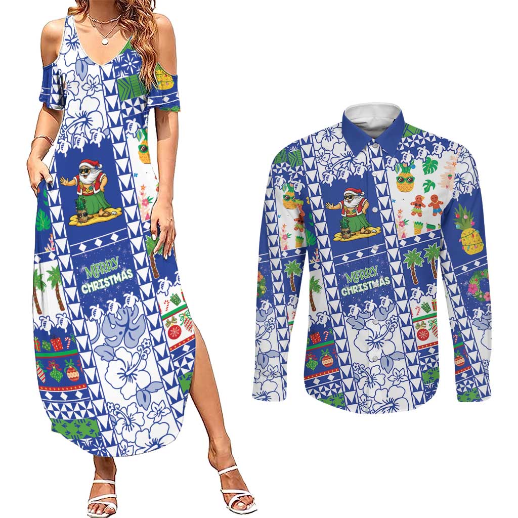 Northern Mariana Islands Christmas Couples Matching Summer Maxi Dress and Long Sleeve Button Shirt Festive Beach Vibes - Polynesian Pride