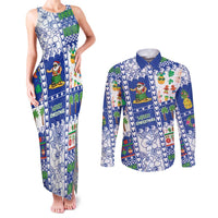 Northern Mariana Islands Christmas Couples Matching Tank Maxi Dress and Long Sleeve Button Shirt Festive Beach Vibes LT05 Blue - Polynesian Pride