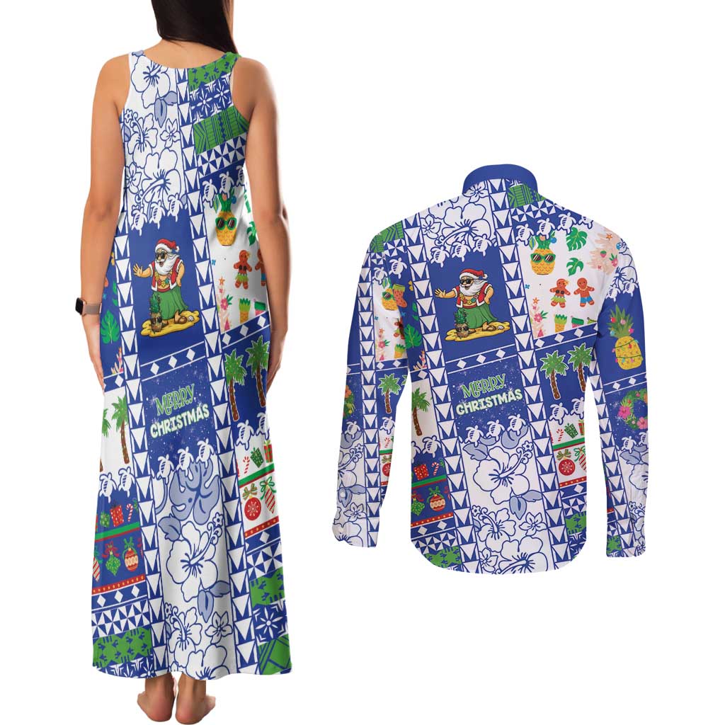 Northern Mariana Islands Christmas Couples Matching Tank Maxi Dress and Long Sleeve Button Shirt Festive Beach Vibes LT05 - Polynesian Pride