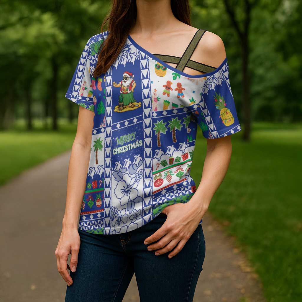 Northern Mariana Islands Christmas Cross Shoulder Shirt Festive Beach Vibes - Polynesian Pride
