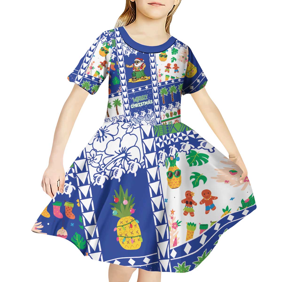 Northern Mariana Islands Christmas Kid Short Sleeve Dress Festive Beach Vibes - Polynesian Pride