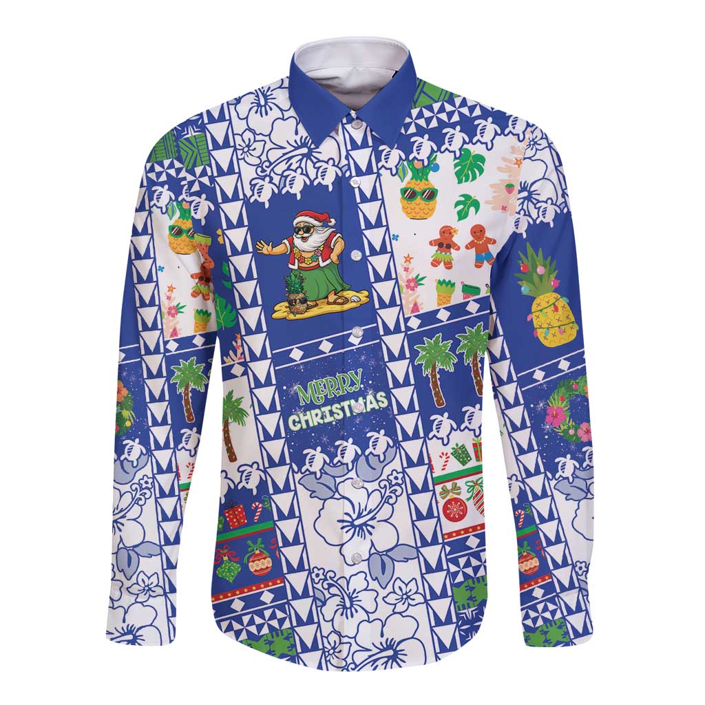 Northern Mariana Islands Christmas Long Sleeve Button Shirt Festive Beach Vibes - Polynesian Pride