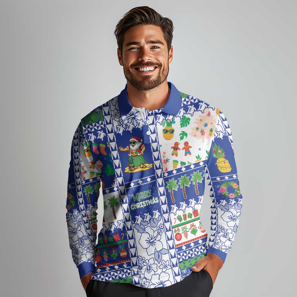 Northern Mariana Islands Christmas Long Sleeve Polo Shirt Festive Beach Vibes - Polynesian Pride