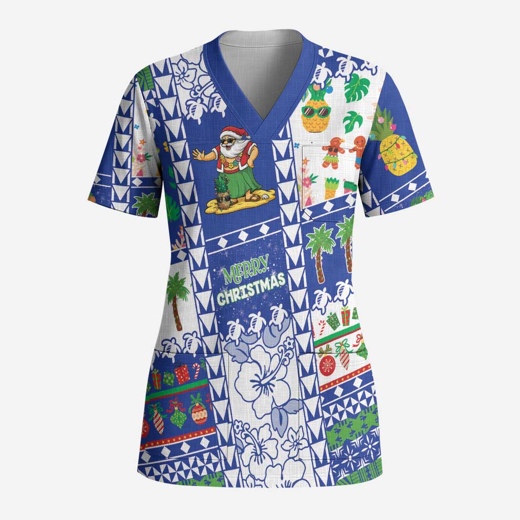Northern Mariana Islands Christmas Scrub Top Festive Beach Vibes - Polynesian Pride