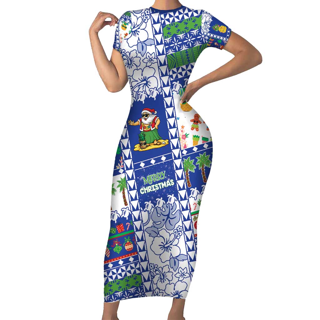 Northern Mariana Islands Christmas Short Sleeve Bodycon Dress Festive Beach Vibes - Polynesian Pride