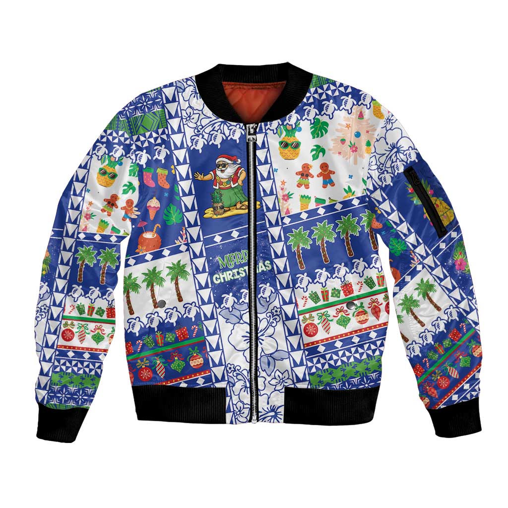 Northern Mariana Islands Christmas Sleeve Zip Bomber Jacket Festive Beach Vibes - Polynesian Pride