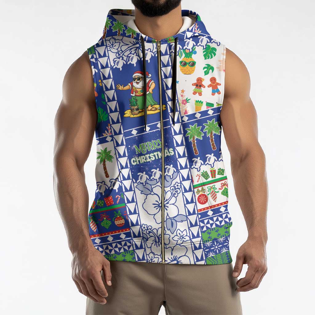 Northern Mariana Islands Christmas Sleeveless Zip Hoodie Festive Beach Vibes - Polynesian Pride