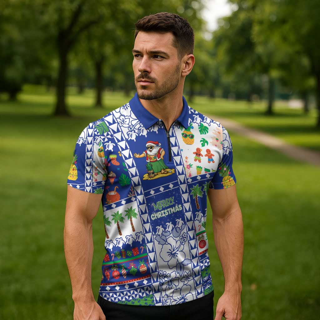 Northern Mariana Islands Christmas Zipper Polo Shirt Festive Beach Vibes - Polynesian Pride