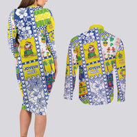 New Caledonia Christmas Couples Matching Long Sleeve Bodycon Dress and Long Sleeve Button Shirt Festive Beach Vibes - Polynesian Pride