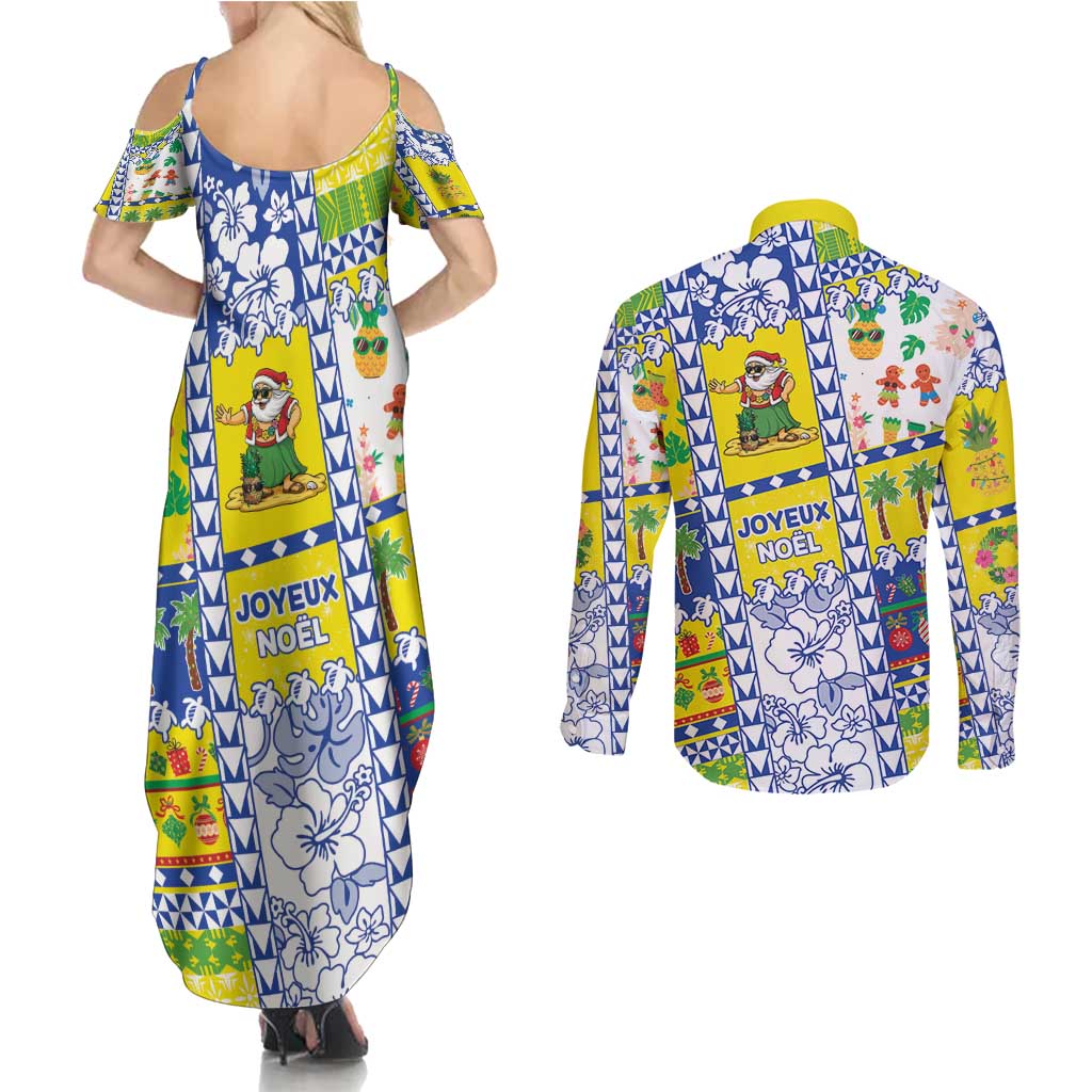 New Caledonia Christmas Couples Matching Summer Maxi Dress and Long Sleeve Button Shirt Festive Beach Vibes - Polynesian Pride