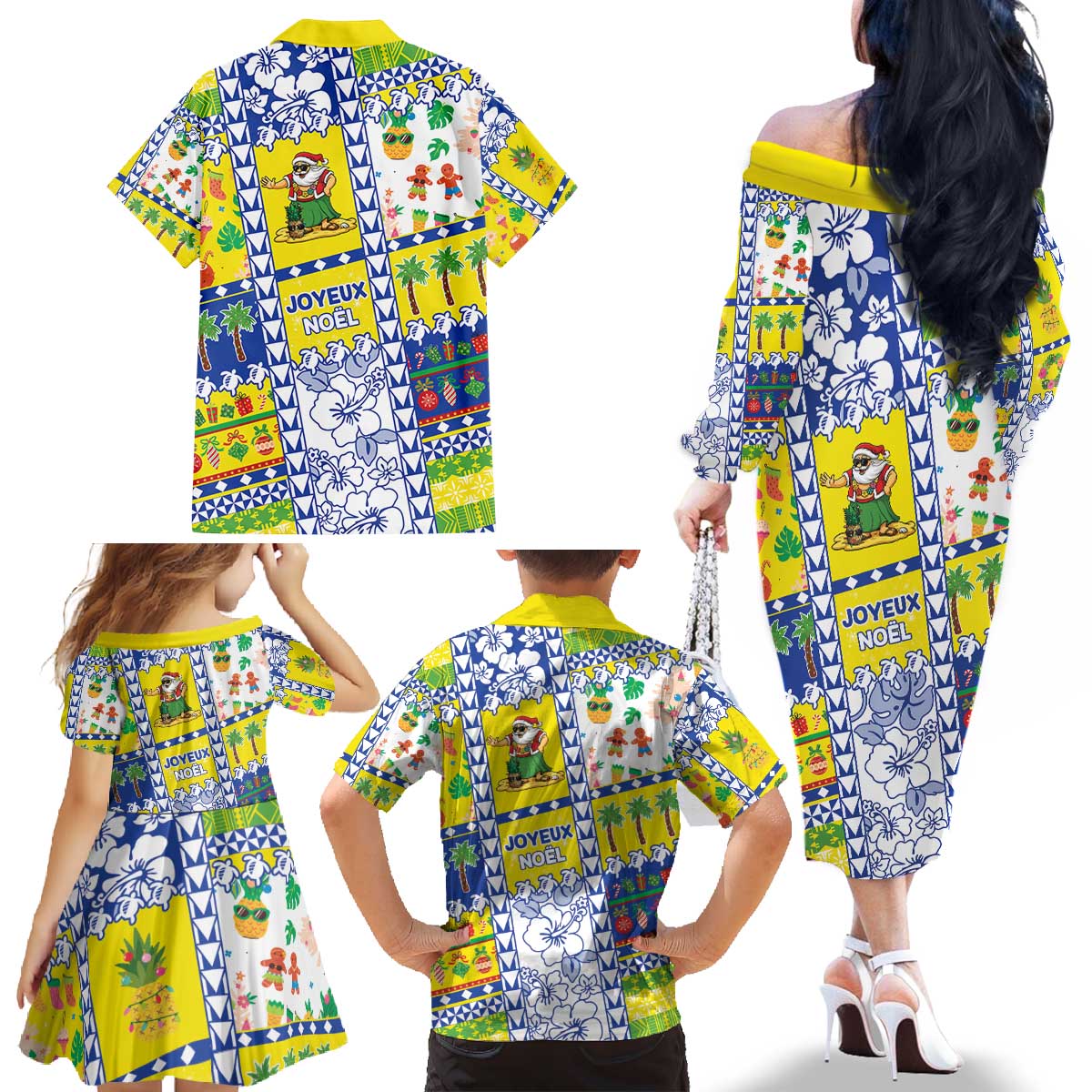 New Caledonia Christmas Family Matching Off The Shoulder Long Sleeve Dress and Hawaiian Shirt Festive Beach Vibes - Polynesian Pride