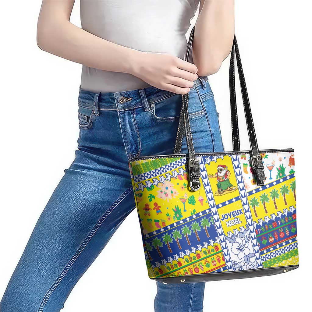 New Caledonia Christmas Leather Tote Bag Festive Beach Vibes - Polynesian Pride