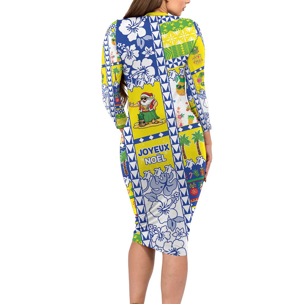 New Caledonia Christmas Long Sleeve Bodycon Dress Festive Beach Vibes - Polynesian Pride