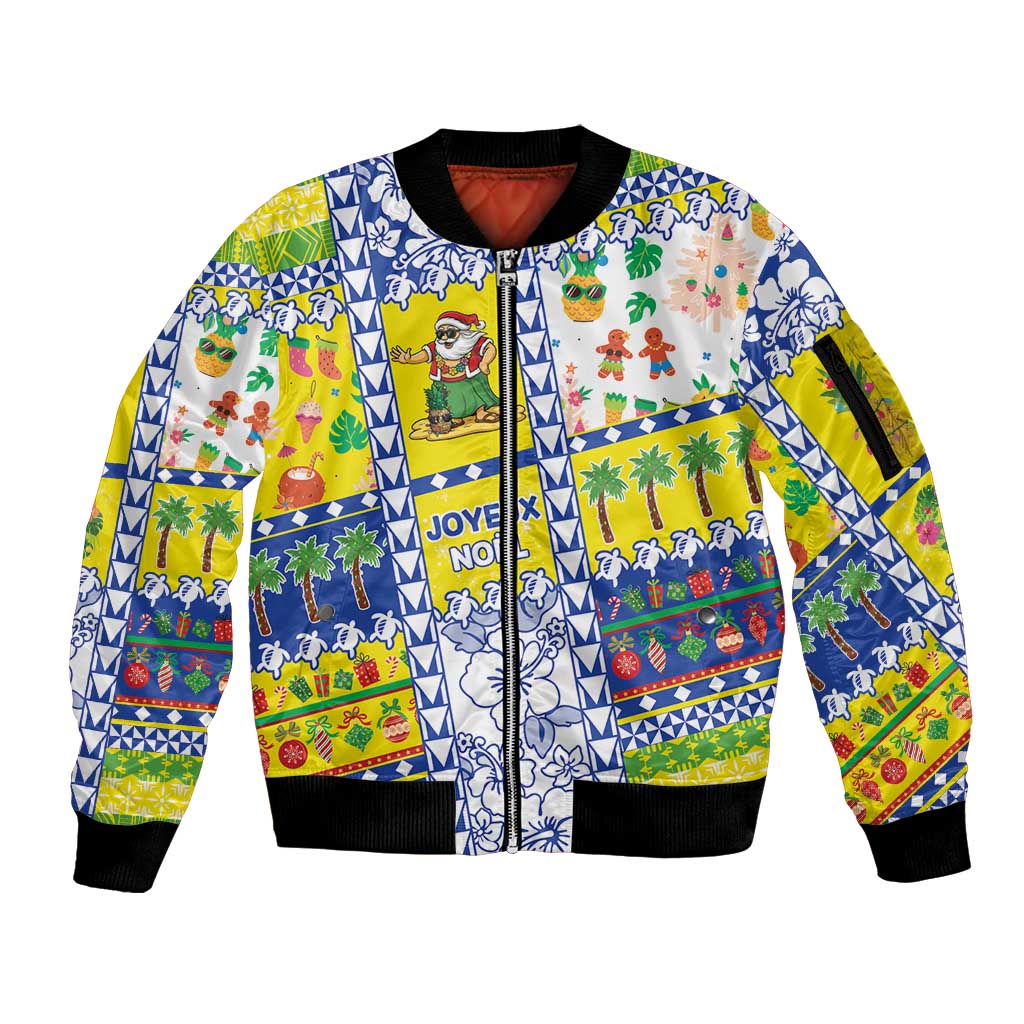 New Caledonia Christmas Sleeve Zip Bomber Jacket Festive Beach Vibes - Polynesian Pride