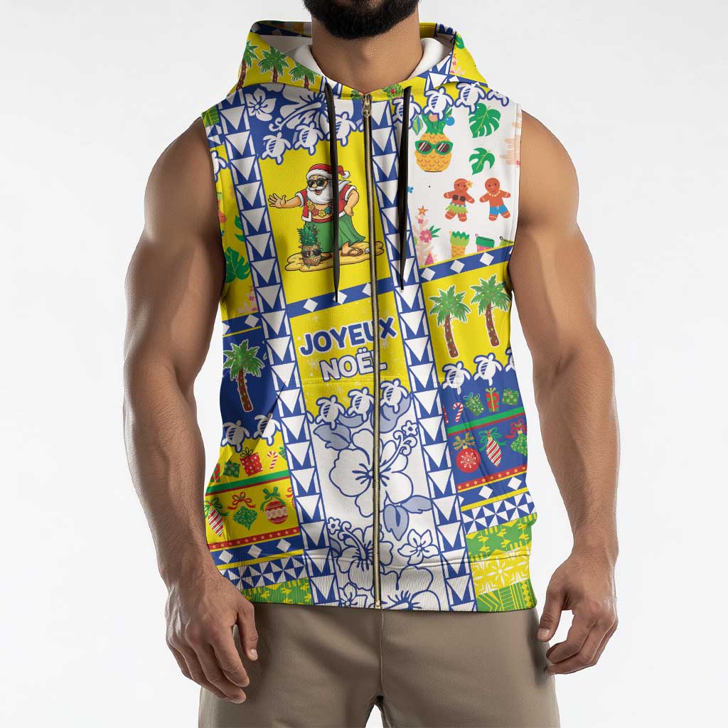 New Caledonia Christmas Sleeveless Zip Hoodie Festive Beach Vibes - Polynesian Pride
