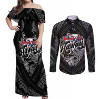 Hawaii November 28th Couples Matching Off Shoulder Maxi Dress and Long Sleeve Button Shirt Kanaka Maoli Tribal Pattern - Polynesian Pride