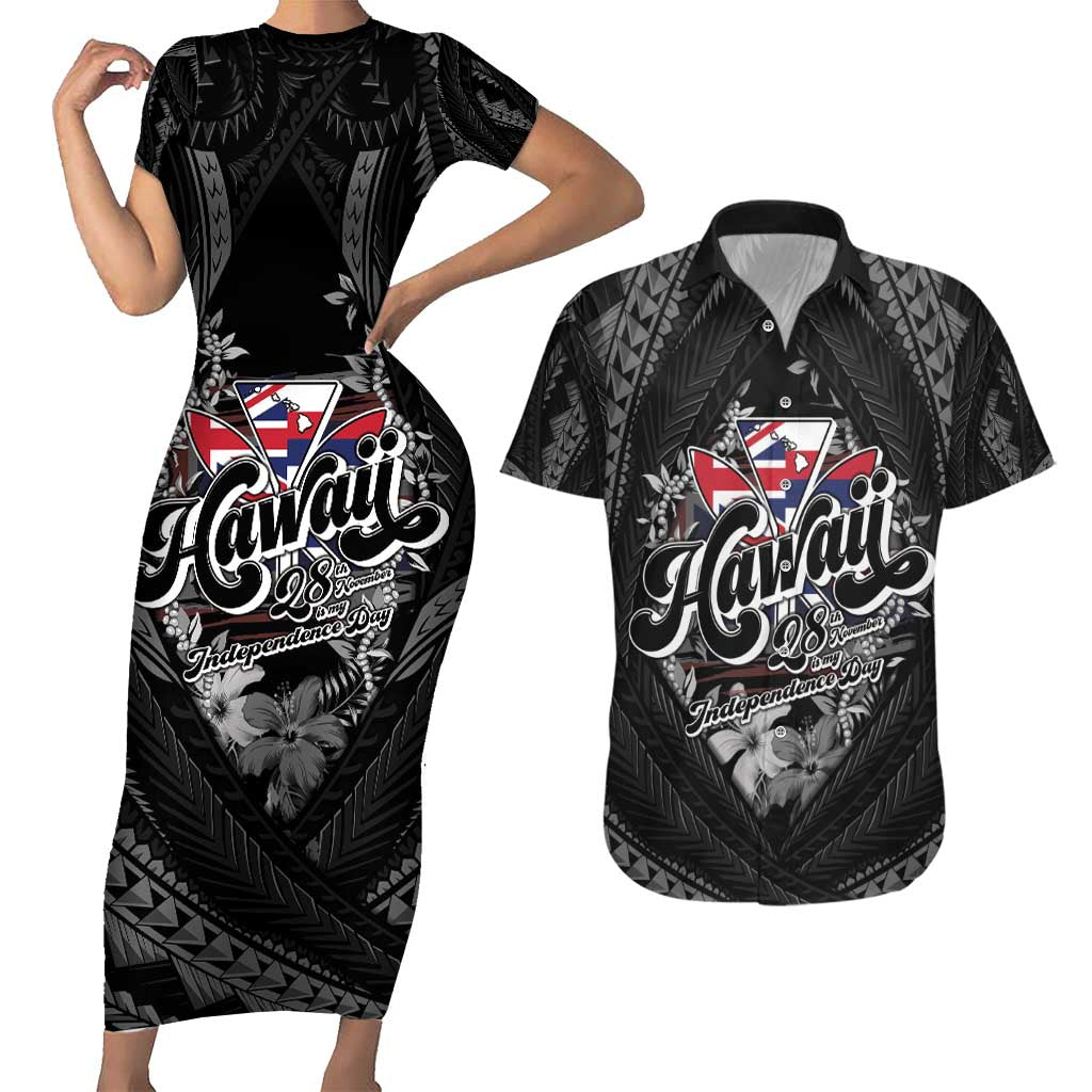 Hawaii November 28th Couples Matching Short Sleeve Bodycon Dress and Hawaiian Shirt Kanaka Maoli Tribal Pattern - Polynesian Pride