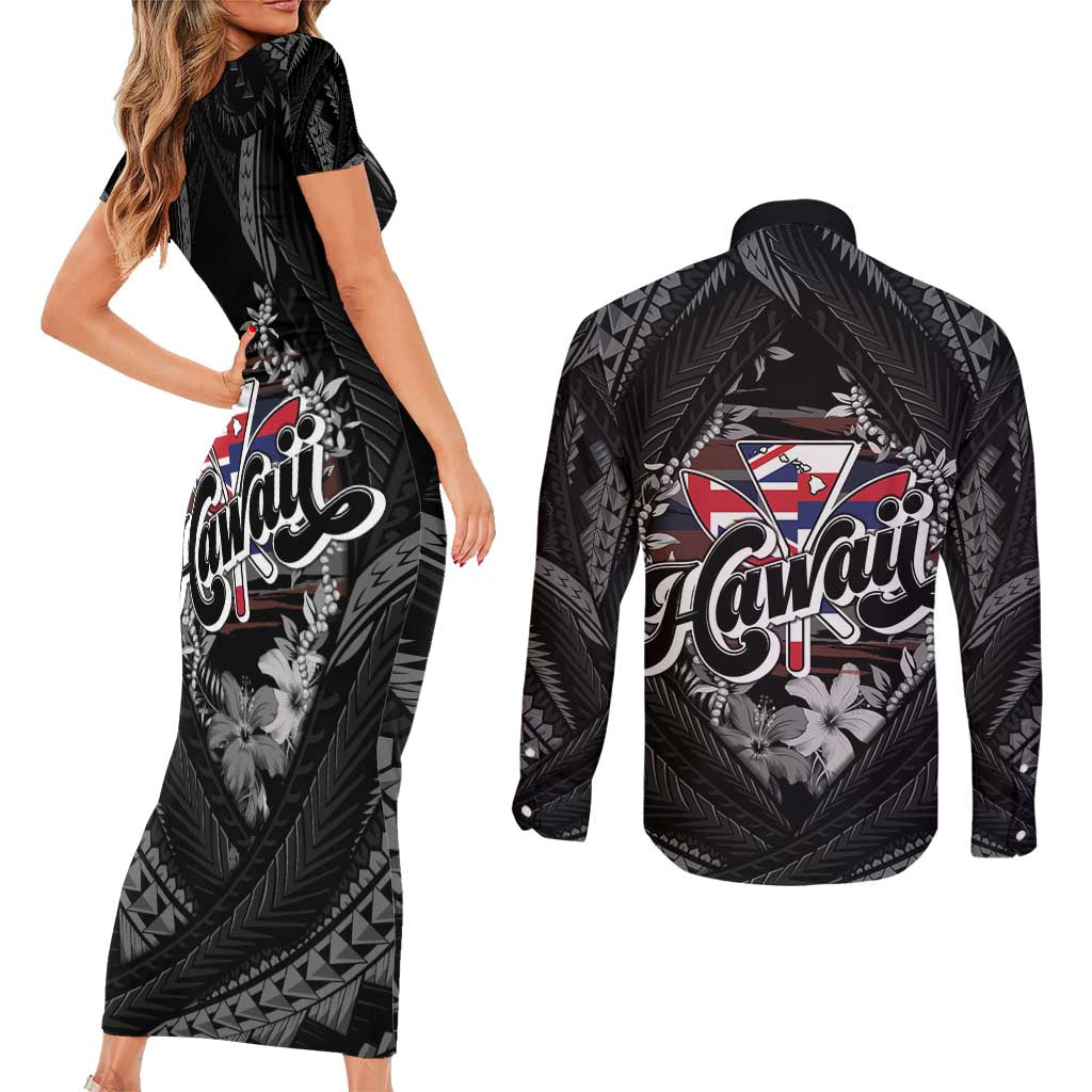 Hawaii November 28th Couples Matching Short Sleeve Bodycon Dress and Long Sleeve Button Shirt Kanaka Maoli Tribal Pattern - Polynesian Pride