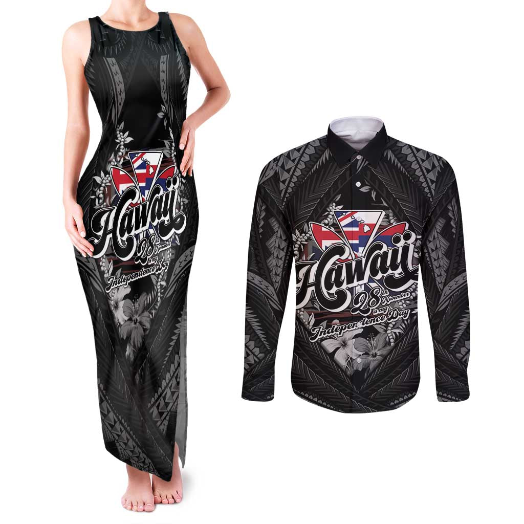 Hawaii November 28th Couples Matching Tank Maxi Dress and Long Sleeve Button Shirt Kanaka Maoli Tribal Pattern - Polynesian Pride