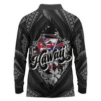 Hawaii November 28th Long Sleeve Polo Shirt Kanaka Maoli Tribal Pattern - Polynesian Pride