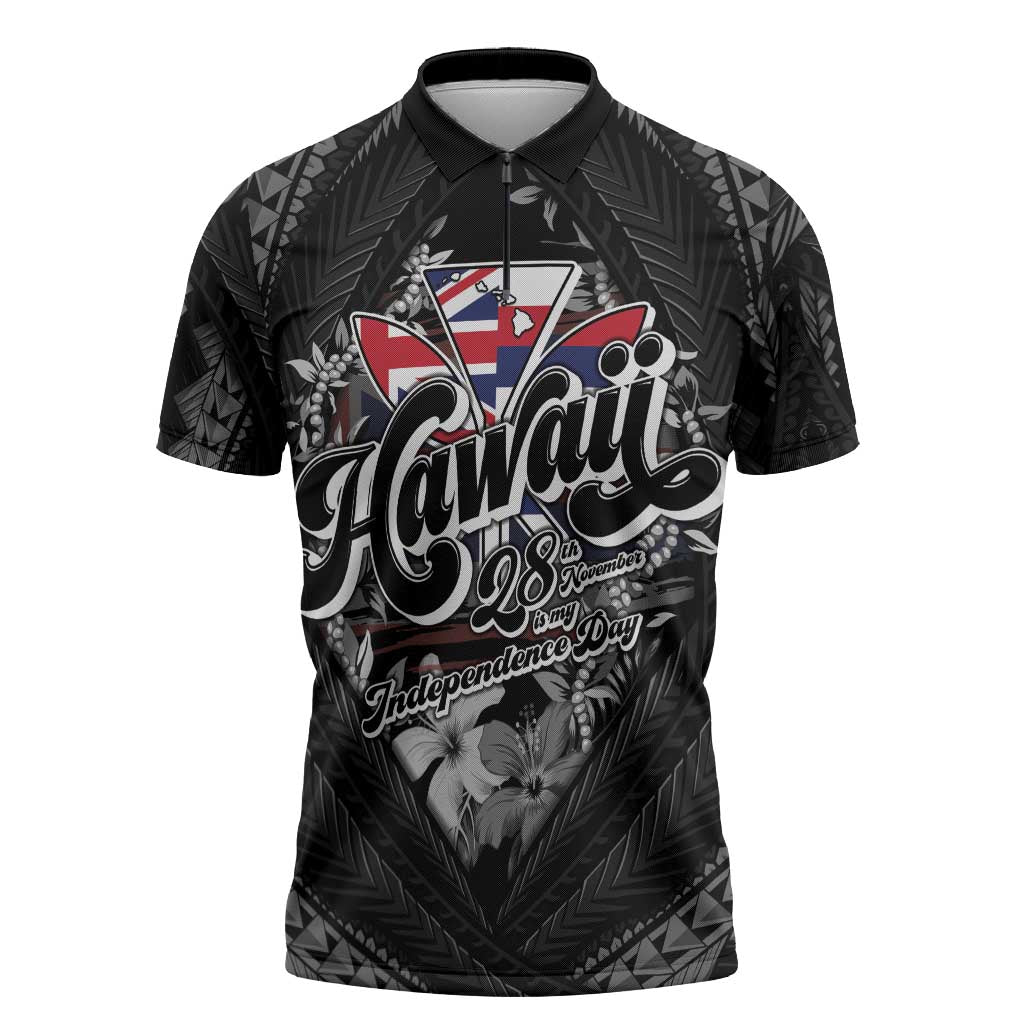 Hawaii November 28th Zipper Polo Shirt Kanaka Maoli Tribal Pattern - Polynesian Pride