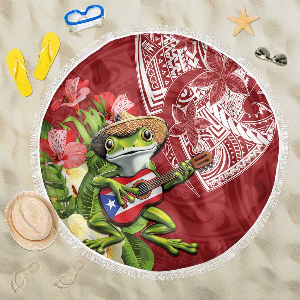 Puerto Rico Coqui Frog Beach Blanket Tropical Flowers Polynesian Style LT05 One Size 150cm Red - Polynesian Pride