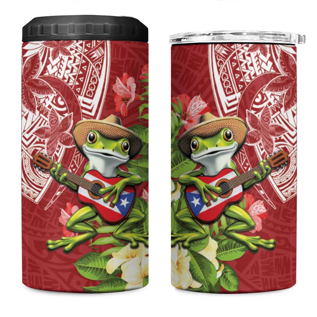 Puerto Rico Coqui Frog 4 in 1 Can Cooler Tumbler Tropical Flowers Polynesian Style - Polynesian Pride
