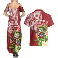 Puerto Rico Coqui Frog Couples Matching Summer Maxi Dress and Hawaiian Shirt Tropical Flowers Polynesian Style LT05 - Polynesian Pride