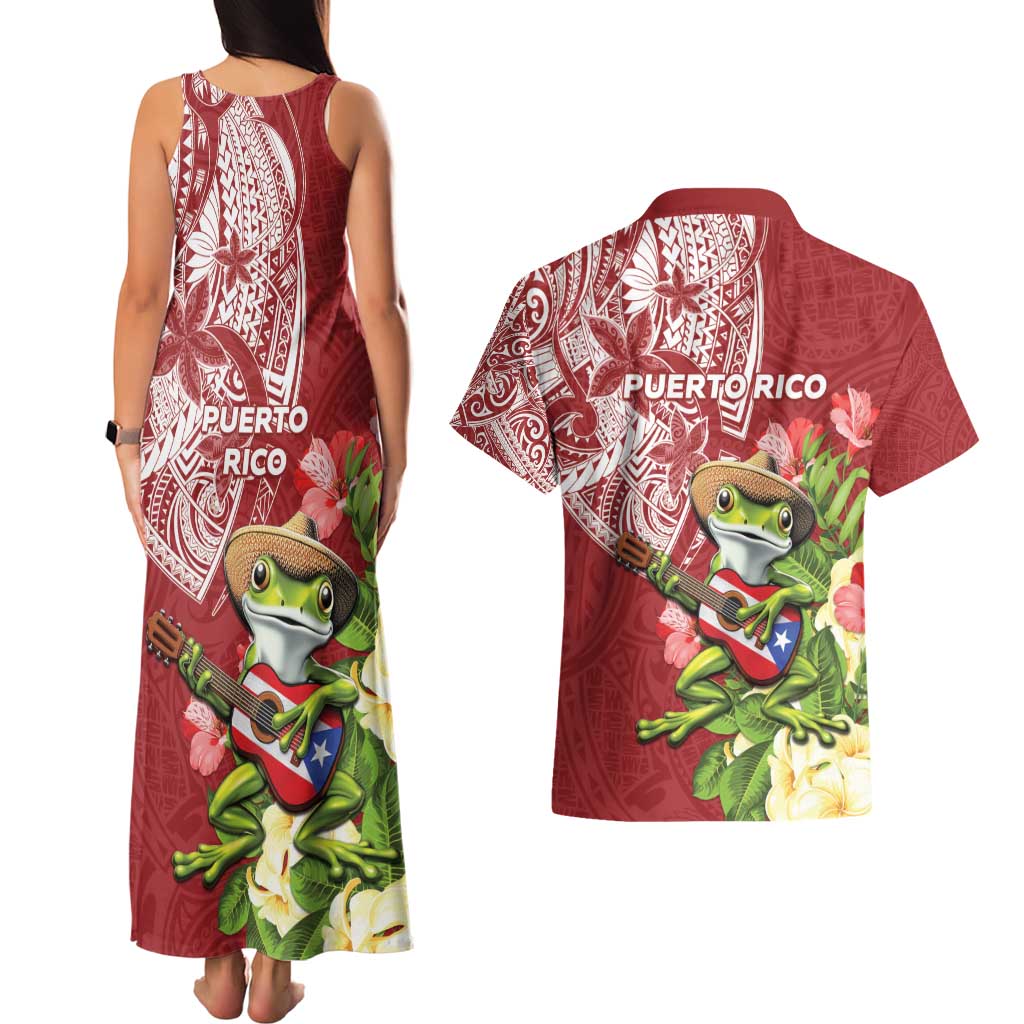 Puerto Rico Coqui Frog Couples Matching Tank Maxi Dress and Hawaiian Shirt Tropical Flowers Polynesian Style LT05 - Polynesian Pride