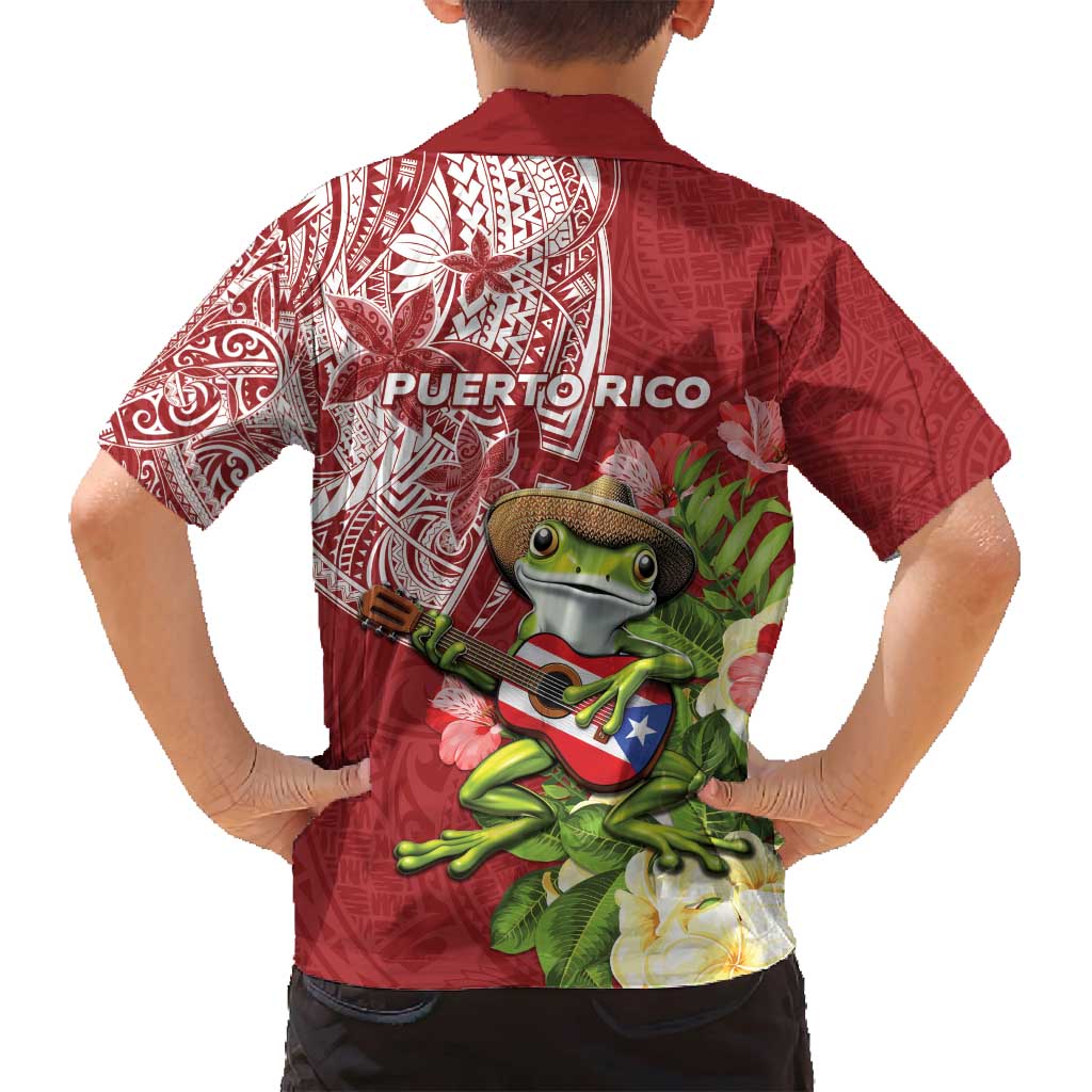 Puerto Rico Coqui Frog Family Matching Long Sleeve Bodycon Dress and Hawaiian Shirt Tropical Flowers Polynesian Style LT05 - Polynesian Pride