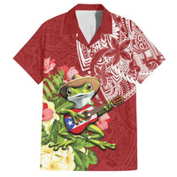 Puerto Rico Coqui Frog Family Matching Long Sleeve Bodycon Dress and Hawaiian Shirt Tropical Flowers Polynesian Style LT05 Dad's Shirt - Short Sleeve Red - Polynesian Pride