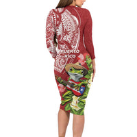 Puerto Rico Coqui Frog Family Matching Long Sleeve Bodycon Dress and Hawaiian Shirt Tropical Flowers Polynesian Style LT05 - Polynesian Pride