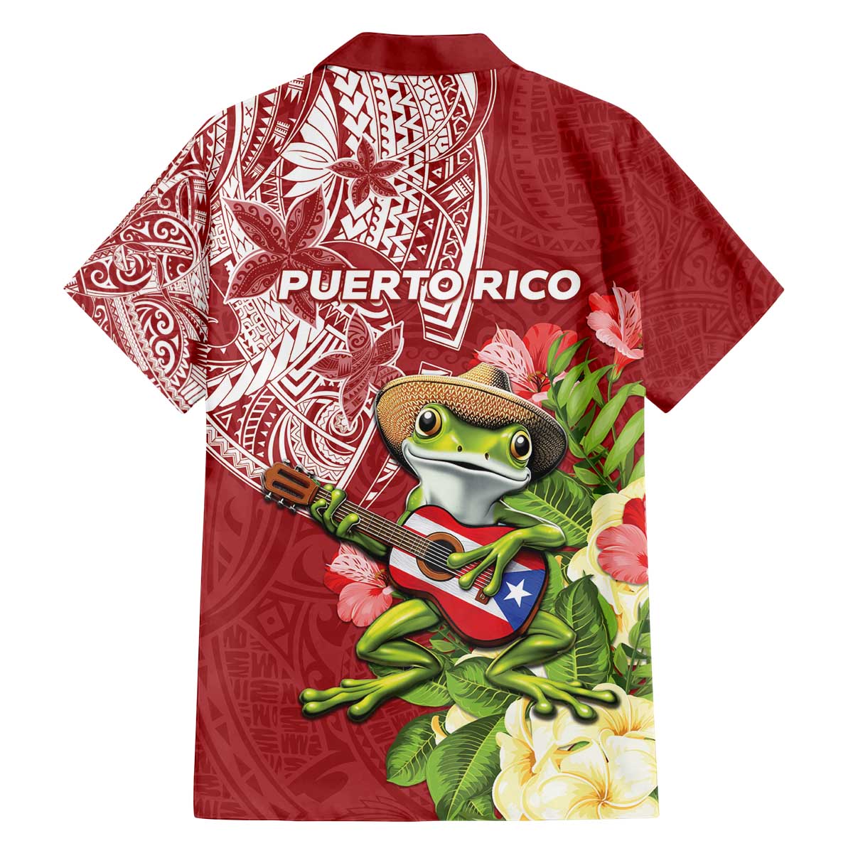 Puerto Rico Coqui Frog Family Matching Off The Shoulder Long Sleeve Dress and Hawaiian Shirt Tropical Flowers Polynesian Style LT05 - Polynesian Pride