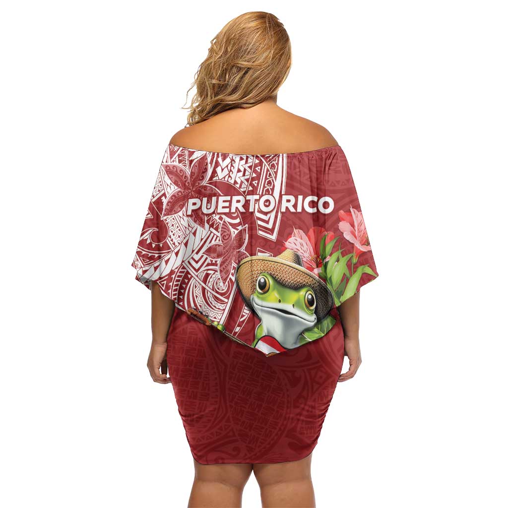 Puerto Rico Coqui Frog Family Matching Off Shoulder Short Dress and Hawaiian Shirt Tropical Flowers Polynesian Style LT05 - Polynesian Pride